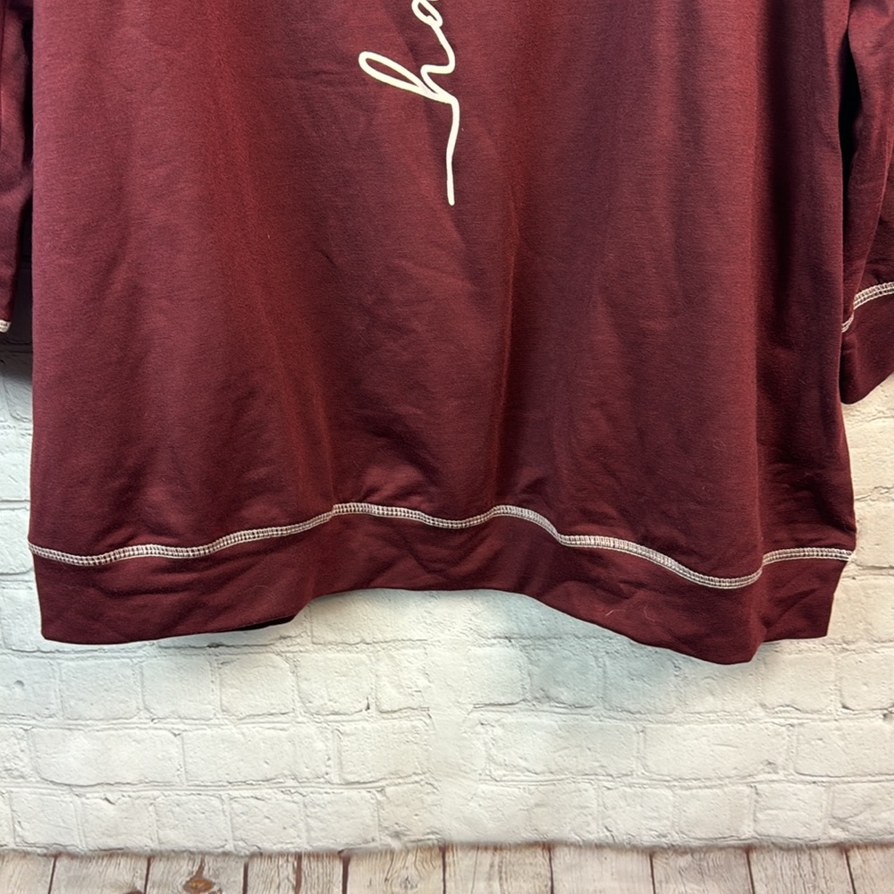 BloomChic Burgundy Happy Graphic Lightweight Sweatshirt Plus Size 3X - Picture 6 of 7